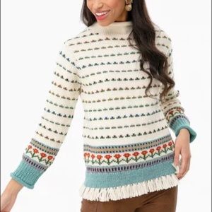 Tory Burch spring floral jacquard fair isle fringe sweater